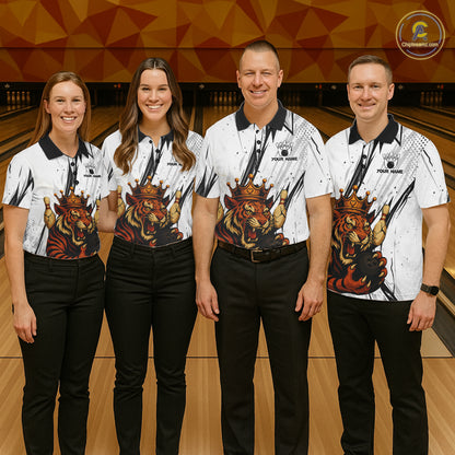 Black and White Tiger Bowling polo, 1/4 zip Shirts for Men Custom Tiger Bowling Team jerseys NQS11298