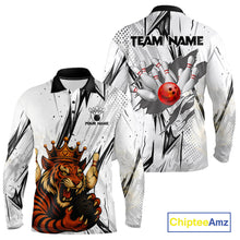Load image into Gallery viewer, Black and White Tiger Bowling polo, 1/4 zip Shirts for Men Custom Tiger Bowling Team jerseys NQS11298