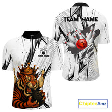 Load image into Gallery viewer, Black and White Tiger Bowling polo, 1/4 zip Shirts for Men Custom Tiger Bowling Team jerseys NQS11298