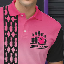 Load image into Gallery viewer, Personalized Black and Pink Retro Bowling Polo, Quarter Zip Team Shirts For Men Custom Bowling Gifts NQS9422