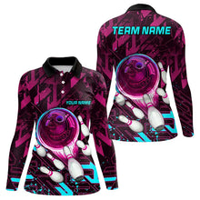 Load image into Gallery viewer, Bowling Polo, Quarter Zip Shirt For Women Custom pink and blue abstract Bowling Team league Jerseys NQS9423