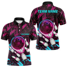 Load image into Gallery viewer, Bowling Polo, Quarter Zip Shirt For Men Custom pink and blue abstract Bowling Team league Jerseys NQS9423