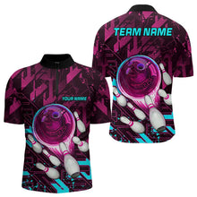 Load image into Gallery viewer, Bowling Polo, Quarter Zip Shirt For Men Custom pink and blue abstract Bowling Team league Jerseys NQS9423