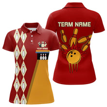 Load image into Gallery viewer, Red &amp; Yellow Retro Bowling Polo, Quarter Zip shirt for Women Custom vintage team bowling jersey NQS9579