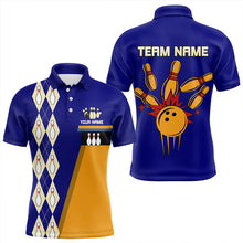 Load image into Gallery viewer, Blue &amp; Yellow Retro Bowling Polo, Quarter Zip shirt for Men Custom vintage team bowling jersey NQS9583