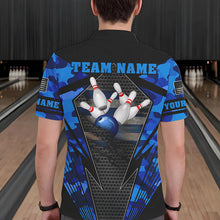 Load image into Gallery viewer, Blue Camo Bowling Polo, Quarter Zip Shirt For Men Custom Bowling Team League Jerseys NQS9733