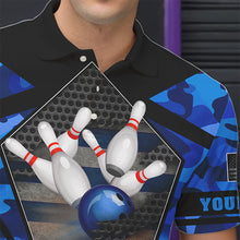 Load image into Gallery viewer, Blue Camo Bowling Polo, Quarter Zip Shirt For Men Custom Bowling Team League Jerseys NQS9733