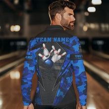 Load image into Gallery viewer, Blue Camo Bowling Polo, Quarter Zip Shirt For Men Custom Bowling Team League Jerseys NQS9733
