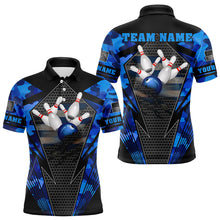 Load image into Gallery viewer, Blue Camo Bowling Polo, Quarter Zip Shirt For Men Custom Bowling Team League Jerseys NQS9733