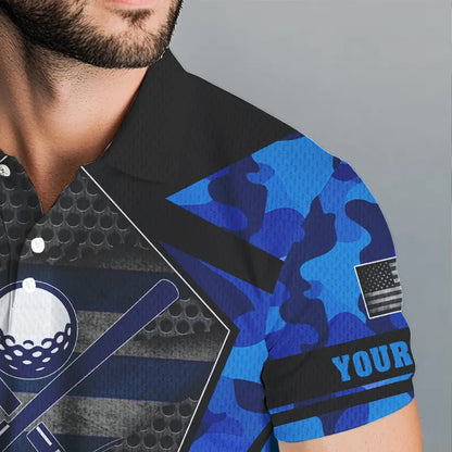 Blue Camo Golf Polo Shirts For Men Custom best mens golf wear, golfing gifts NQS9734