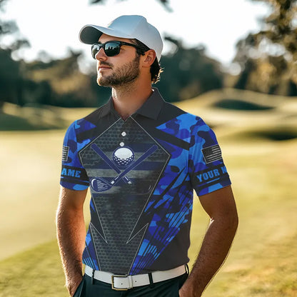 Blue Camo Golf Polo Shirts For Men Custom best mens golf wear, golfing gifts NQS9734
