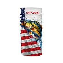 Load image into Gallery viewer, American flag patriotic largemouth bass fishing Custom Name 3D UV Protection long sleeve Fishing Shirt NQS5304