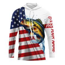 Load image into Gallery viewer, American flag patriotic largemouth bass fishing Custom Name 3D UV Protection long sleeve Fishing Shirt NQS5304