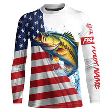 Load image into Gallery viewer, American flag patriotic largemouth bass fishing Custom Name 3D UV Protection long sleeve Fishing Shirt NQS5304