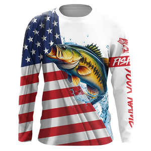 American flag patriotic largemouth bass fishing Custom Name 3D UV Protection long sleeve Fishing Shirt NQS5304