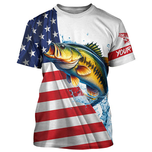 American flag patriotic largemouth bass fishing Custom Name 3D UV Protection long sleeve Fishing Shirt NQS5304