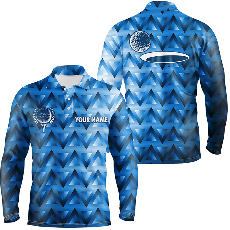 Blue triangle pattern Mens golf polo shirts custom golf tops for mens, golfing gifts NQS7509