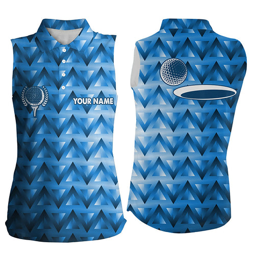 Blue triangle pattern Womens sleeveless golf polos shirts custom golf tops for ladies NQS7509