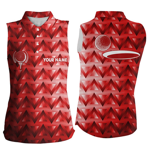 Red triangle pattern Womens sleeveless golf polos shirts custom golf tops for ladies NQS7510