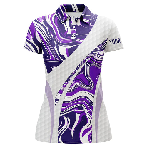 Women golf polo shirt purple camo custom white golf ball skin ladies golf tops, gifts for the golfer NQS7511