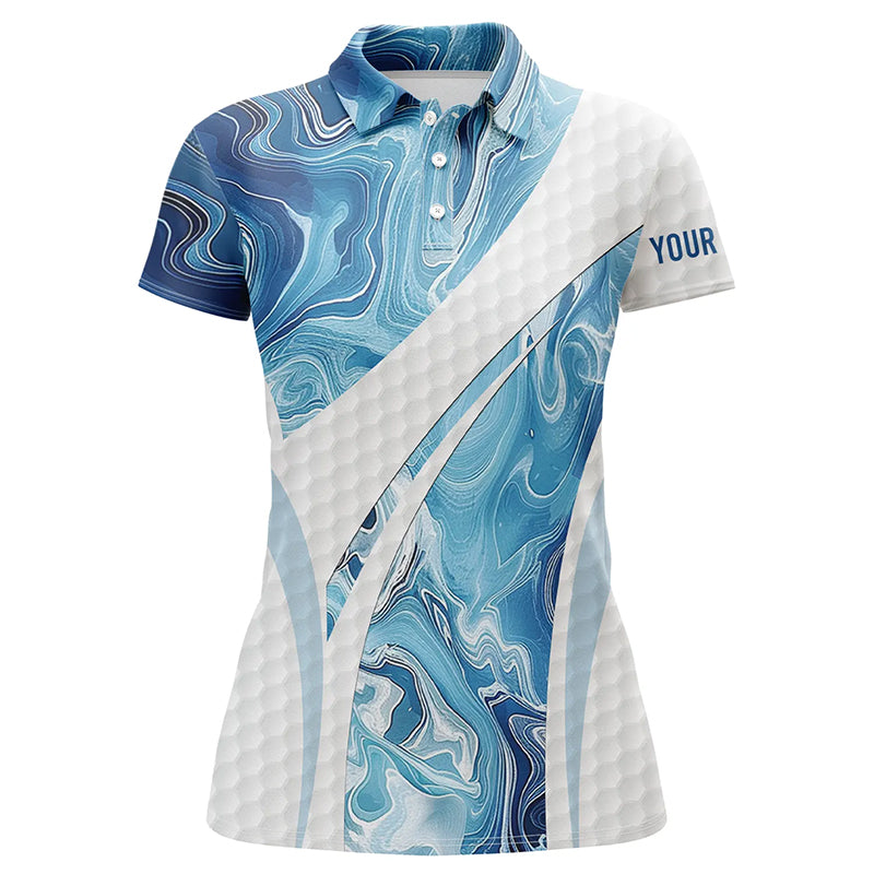 Women golf polo shirt blue camo custom white golf ball skin ladies golf tops, gifts for the golfer NQS7512