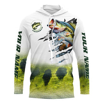 Load image into Gallery viewer, Largemouth bass fishing green scale American flag patriot Customize name long sleeves UV fishing shirt NQS1855