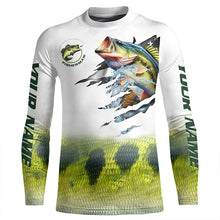 Load image into Gallery viewer, Largemouth bass fishing green scale American flag patriot Customize name long sleeves UV fishing shirt NQS1855