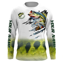 Load image into Gallery viewer, Largemouth bass fishing green scale American flag patriot Customize name long sleeves UV fishing shirt NQS1855