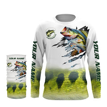 Load image into Gallery viewer, Largemouth bass fishing green scale American flag patriot Customize name long sleeves UV fishing shirt NQS1855