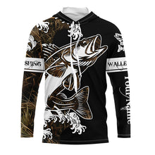 Load image into Gallery viewer, Walleye fishing tattoo camo Customize name black UV protection long sleeves fishing shirts NQS1857