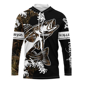 Walleye fishing tattoo camo Customize name black UV protection long sleeves fishing shirts NQS1857