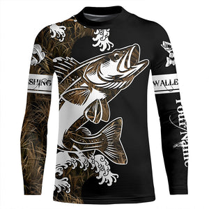 Walleye fishing tattoo camo Customize name black UV protection long sleeves fishing shirts NQS1857