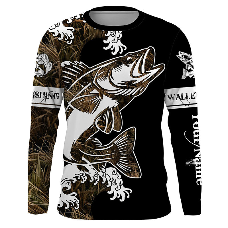 Walleye fishing tattoo camo Customize name black UV protection long sleeves fishing shirts NQS1857