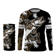 Load image into Gallery viewer, Walleye fishing tattoo camo Customize name black UV protection long sleeves fishing shirts NQS1857