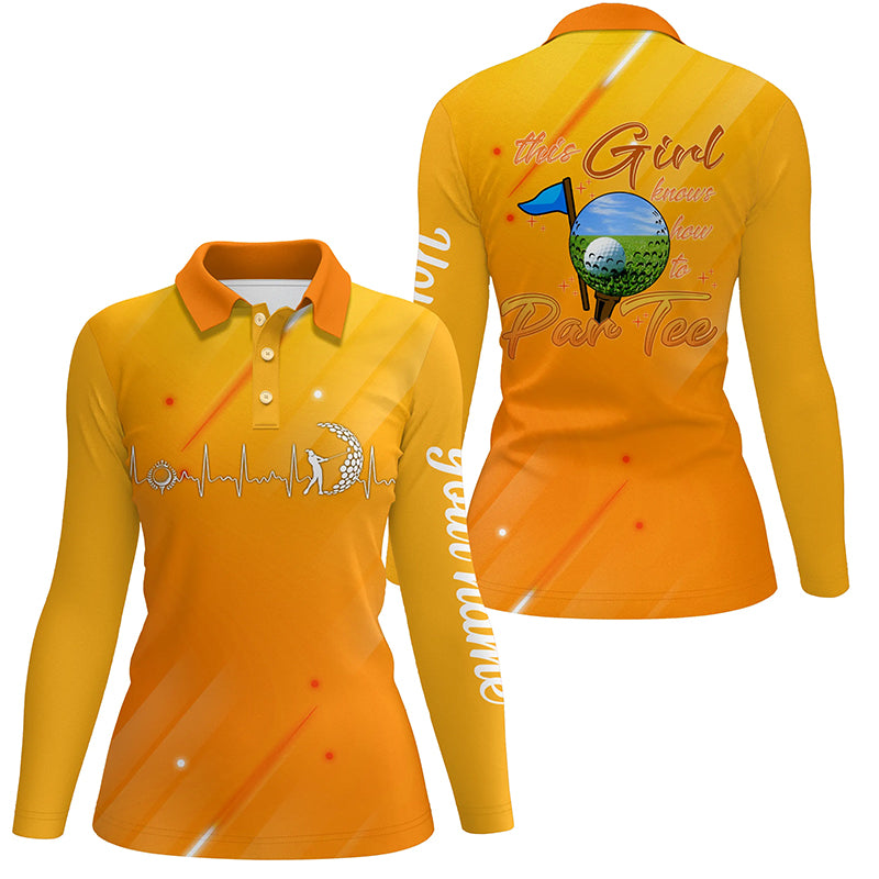 Yellow gradient Womens golf polo shirt custom name this girl knows how to par tee, golf gifts for girl NQS5526