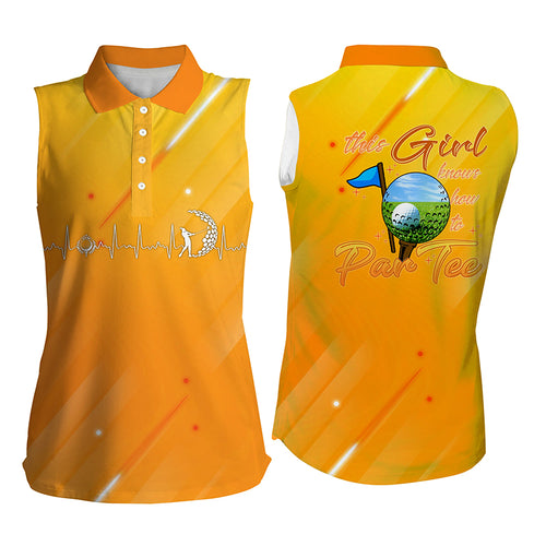Yellow gradient Womens sleeveless polo shirt this girl knows how to par tee, golf gifts for girl NQS5526