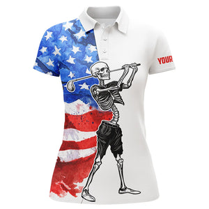 Womens golf polo shirt custom name watercolor American flag patriotic Skull ladies white golf tops NQS5530