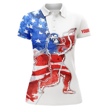 Load image into Gallery viewer, Womens golf polo shirt custom name watercolor American flag patriotic ladies white golf tops NQS5530