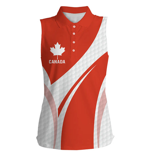 Womens sleeveless polo shirt Canadian flag red & white golf ball skin patriot ladies golf tops NQS5798