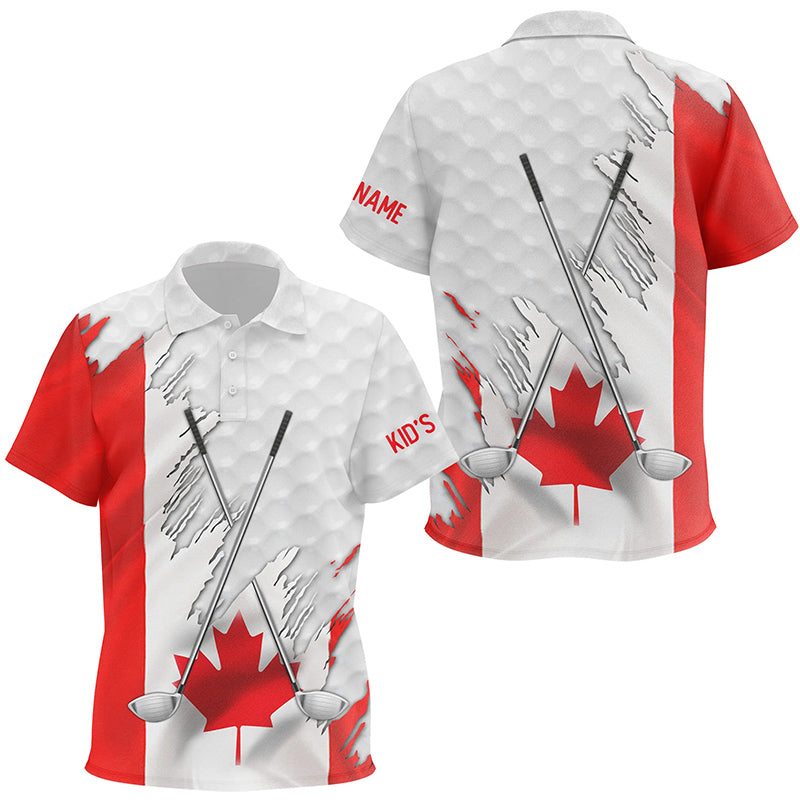 Canadian flag golf clubs patriotic custom name white Kid golf polos shirt, team golf tops for kid NQS7875