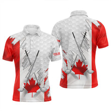 Load image into Gallery viewer, Canadian flag golf clubs patriotic custom name white Mens golf polo shirts, team mens golf tops NQS7875