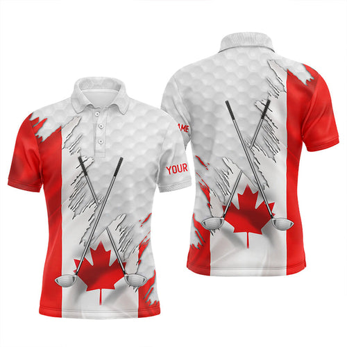 Canadian flag golf clubs patriotic custom name white Mens golf polo shirts, team mens golf tops NQS7875