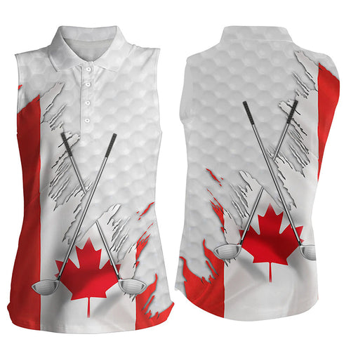 Canadian flag golf clubs patriotic white Womens sleeveless polo shirts, team ladies golf tops NQS7875