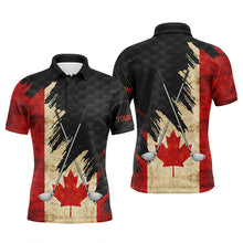 Load image into Gallery viewer, Vintage Canadian flag golf clubs patriotic custom black Mens golf polo shirts, team mens golf tops NQS7876