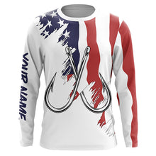 Load image into Gallery viewer, American flag US Fishing Fish Hook UV protection custom long sleeves shirts Patriotic fishing apparel NQS7877