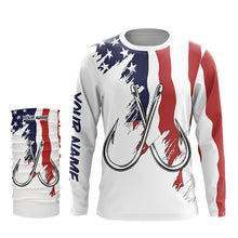 Load image into Gallery viewer, American flag US Fishing Fish Hook UV protection custom long sleeves shirts Patriotic fishing apparel NQS7877