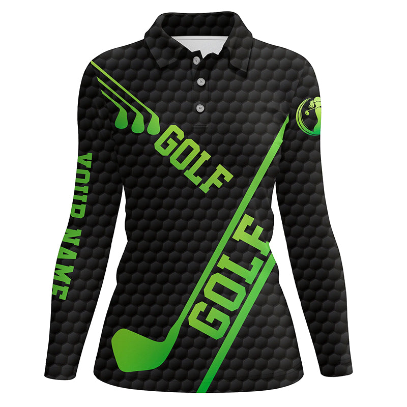 Black golf ball pattern Womens golf polo shirts custom green golf clubs, cool golf gifts NQS7880