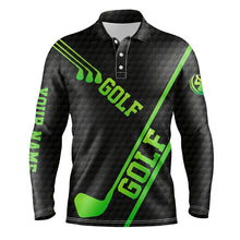 Load image into Gallery viewer, Black golf ball pattern Mens golf polo shirts custom green golf clubs, cool golf gifts NQS7880