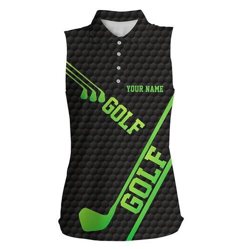 Black golf ball pattern Womens sleeveless golf polo shirts custom green golf clubs, cool golf gifts NQS7880