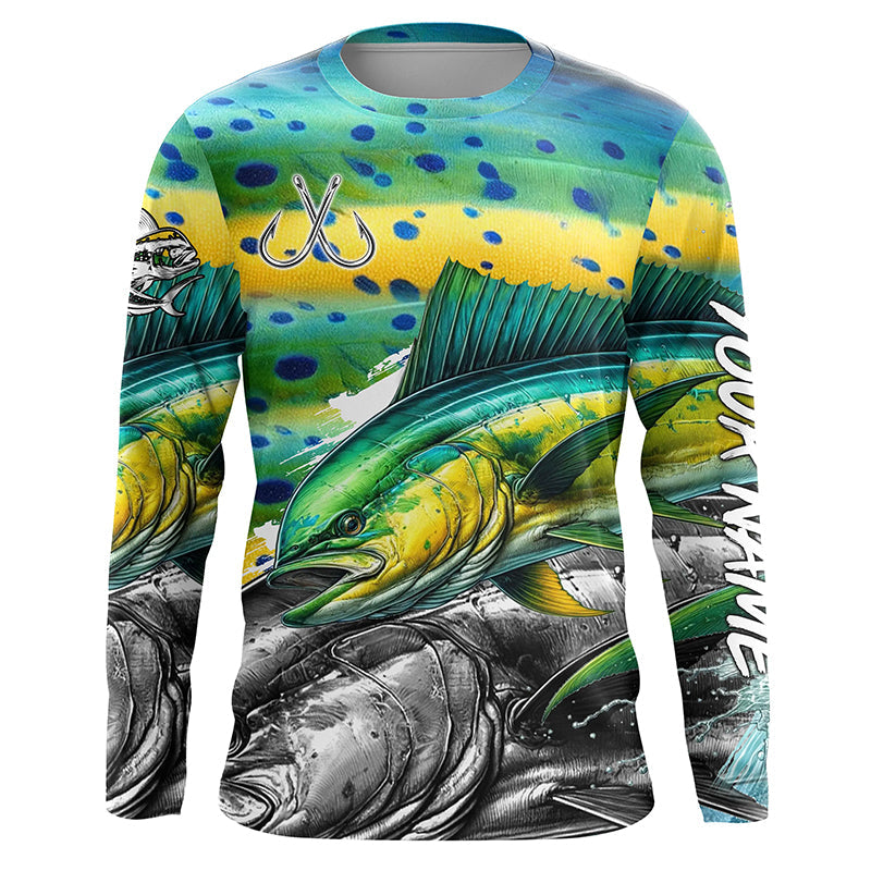 Mahi Mahi (Dorado) Fishing scales custom UV protection long sleeves fishing shirts for Men, Women NQS7882